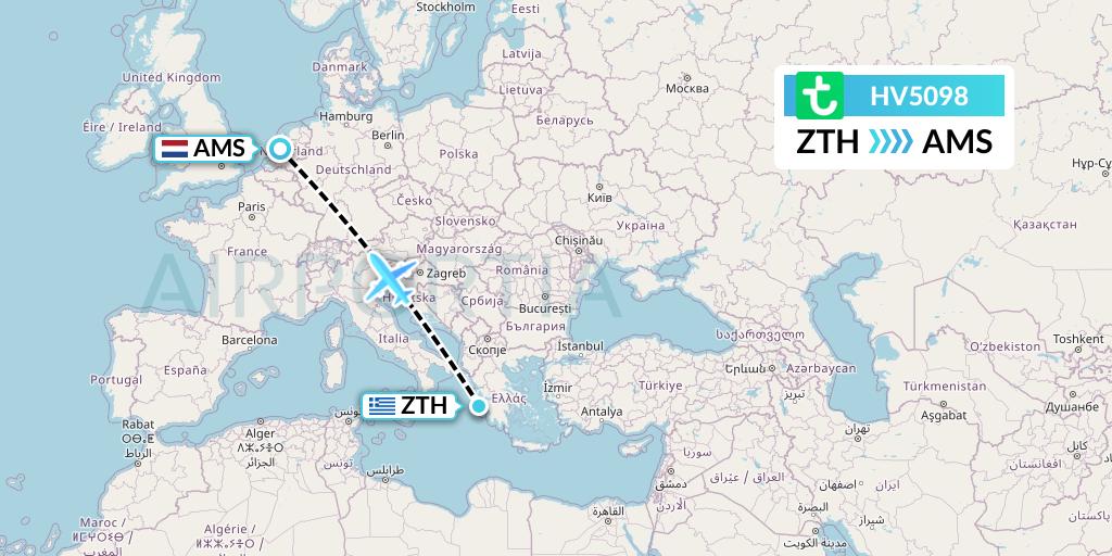 HV5098 Transavia Flight Map: Zakynthos to Amsterdam
