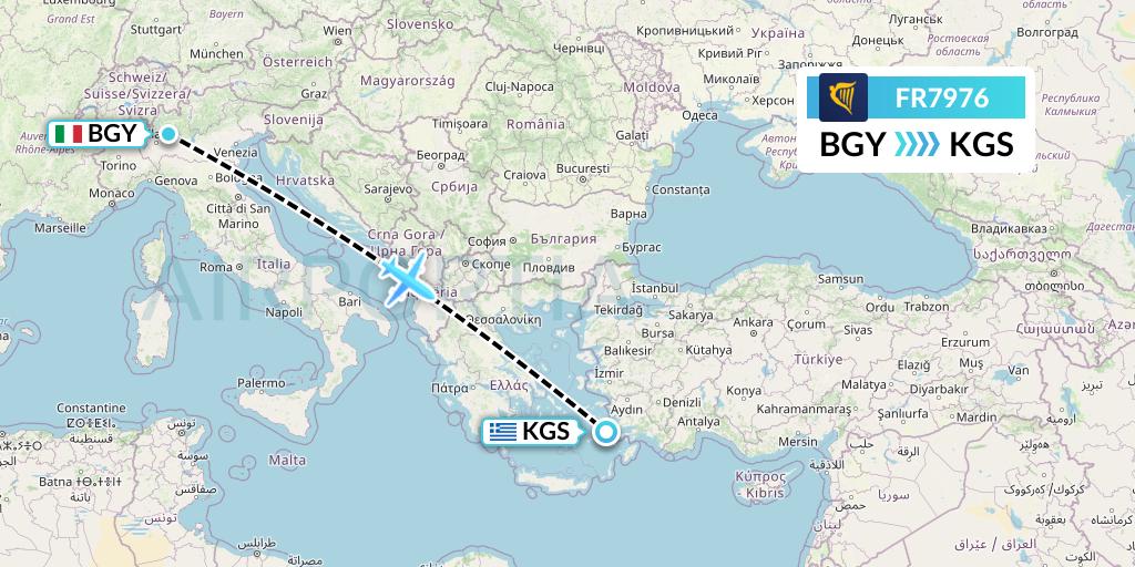 FR7976 Ryanair Flight Map: Milan to Kos