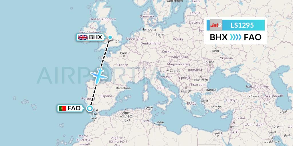 LS1295 Jet2 Flight Map: Birmingham to Faro