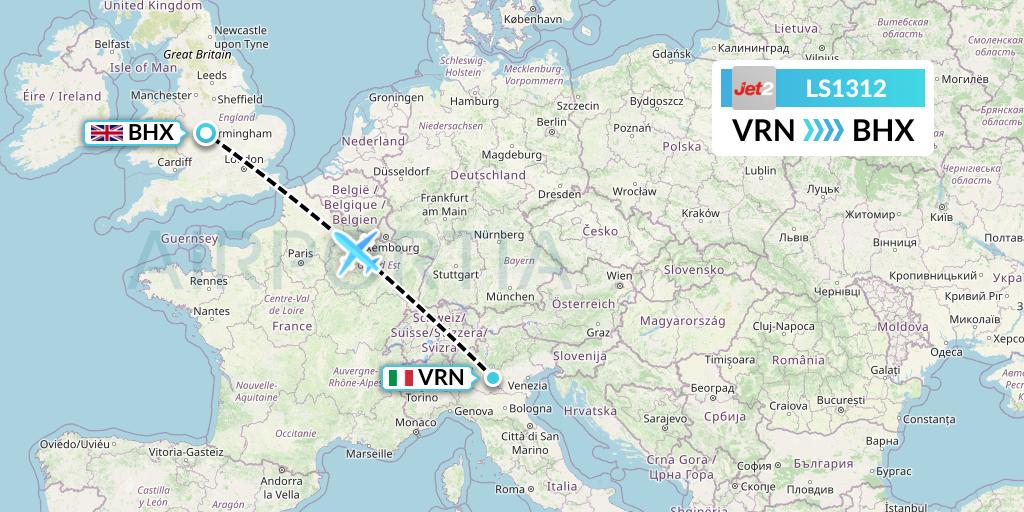 LS1312 Jet2 Flight Map: Verona to Birmingham