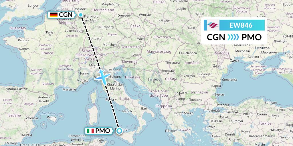 EW846 Eurowings Flight Map: Cologne to Palermo