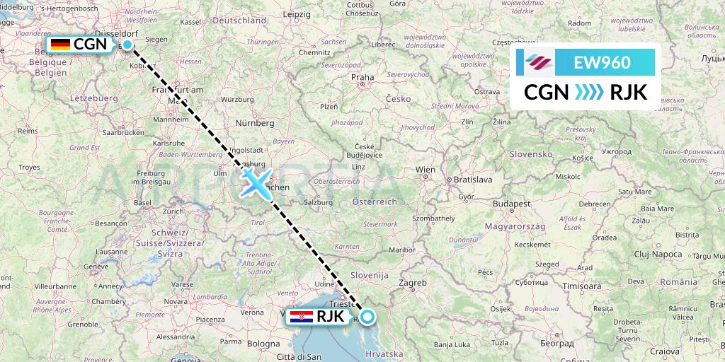 EW960 Eurowings Flight Map: Cologne to Rijeka