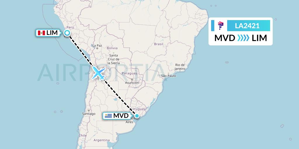 LA2421 LAN Airlines Flight Map: Montevideo to Lima