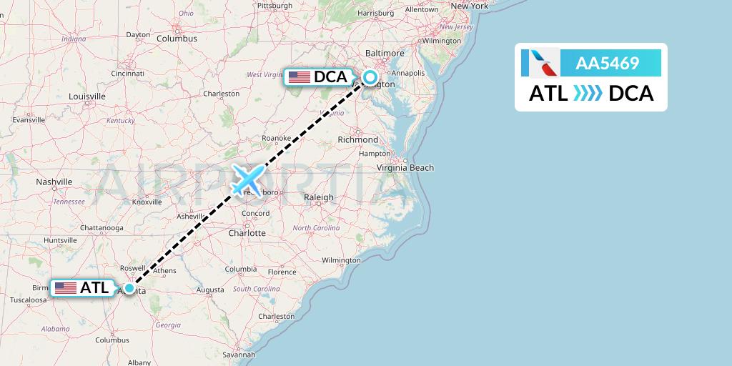 AA5469 American Airlines Flight Map: Atlanta to Washington