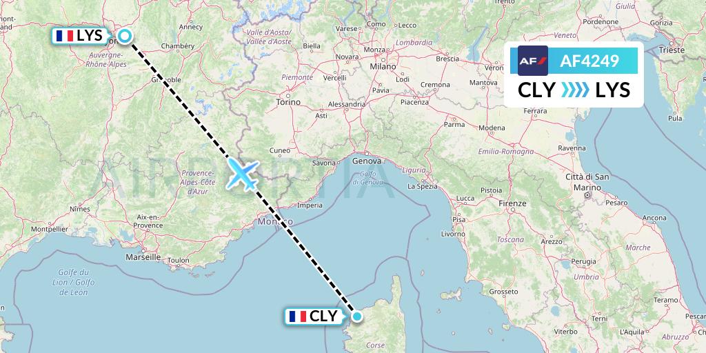 AF4249 Air France Flight Map: Calvi to Lyon