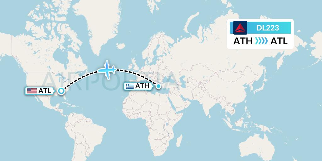 DL223 Delta Air Lines Flight Map: Athens to Atlanta