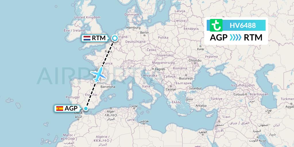 HV6488 Transavia Flight Map: Malaga to Rotterdam