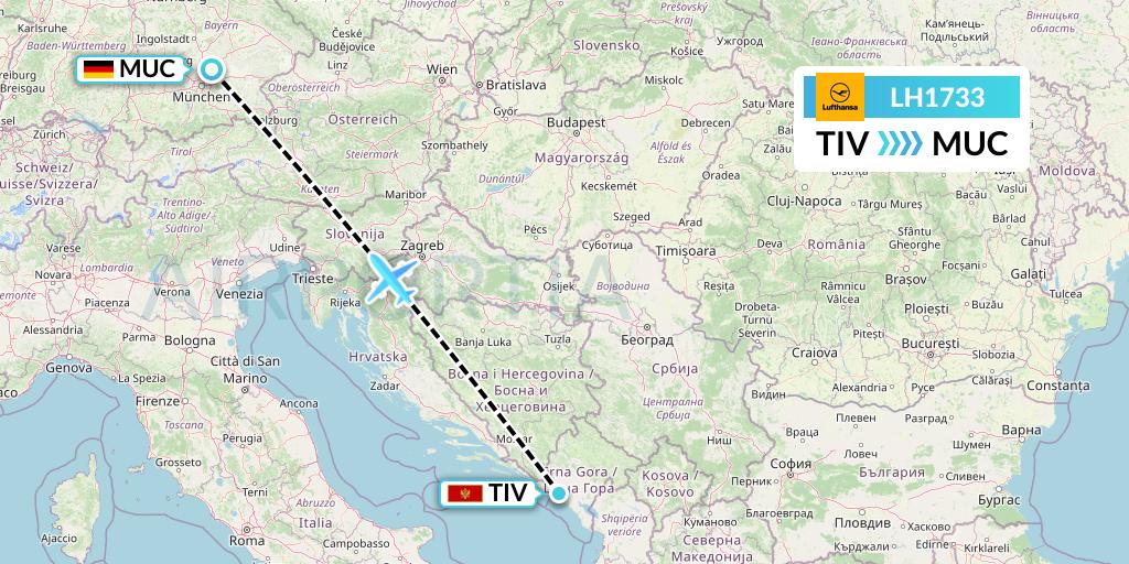 LH1733 Lufthansa Flight Map: Tivat to Munich