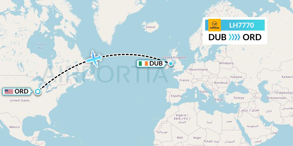 LH7770 Lufthansa Flight Map: Dublin to Chicago