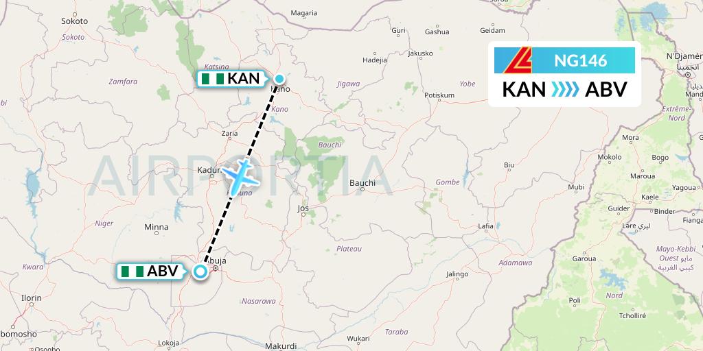 NG146 Aero Contractors Flight Map: Kano to Abuja