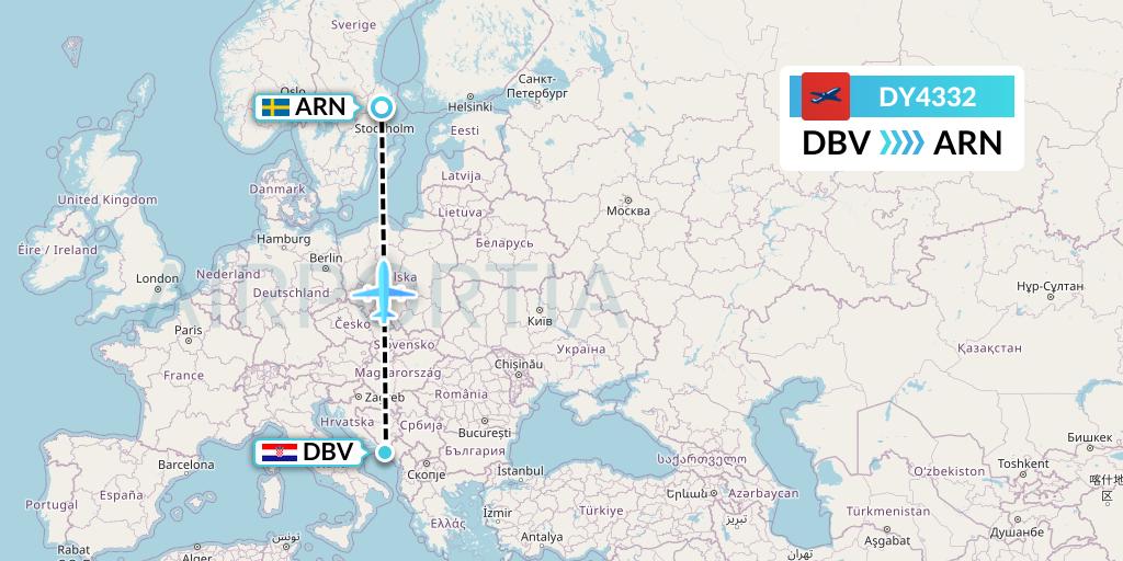 DY4332 Norwegian Flight Map: Dubrovnik to Stockholm