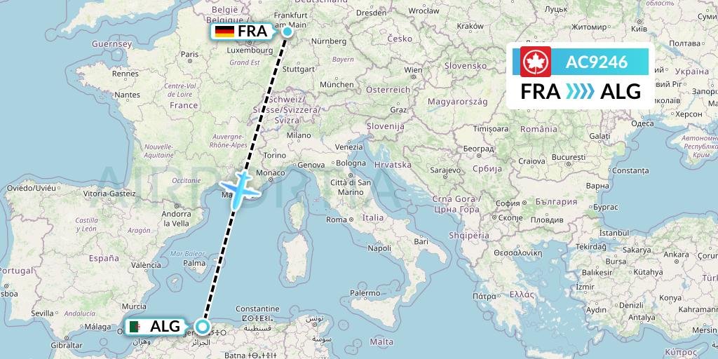 AC9246 Air Canada Flight Map: Frankfurt to Algiers