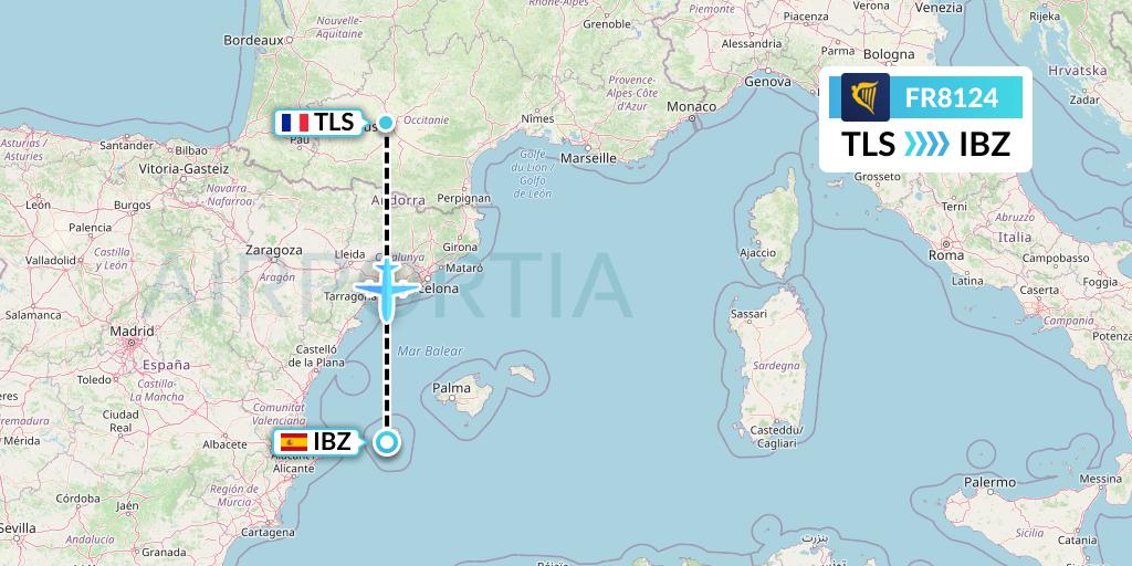 FR8124 Ryanair Flight Map: Toulouse to Ibiza