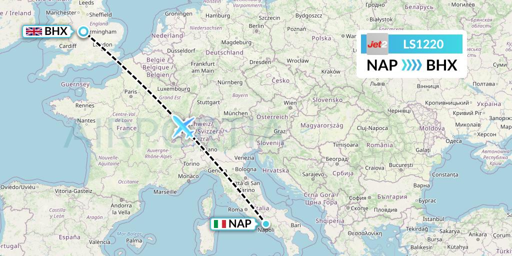 LS1220 Jet2 Flight Map: Naples to Birmingham