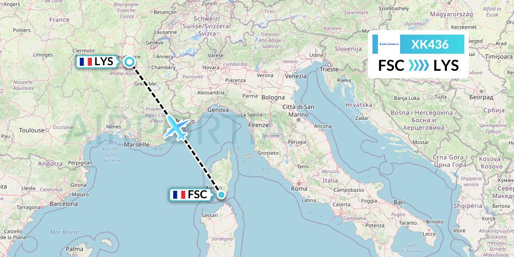 XK436 Air Corsica Flight Map: Figari to Lyon