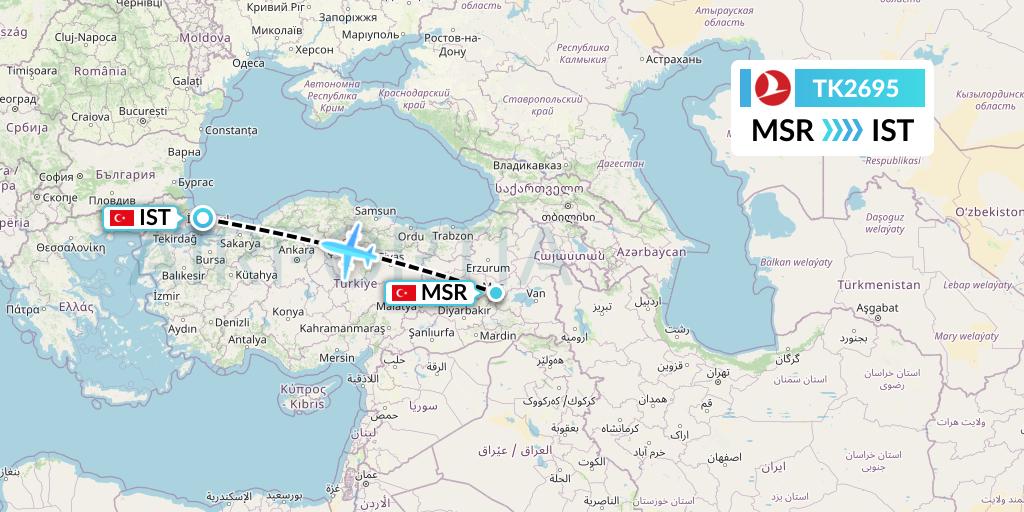 TK2695 Turkish Airlines Flight Map: Mus to Istanbul