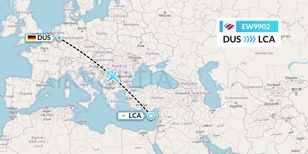EW9902 Eurowings Flight Map: Dusseldorf to Larnaca