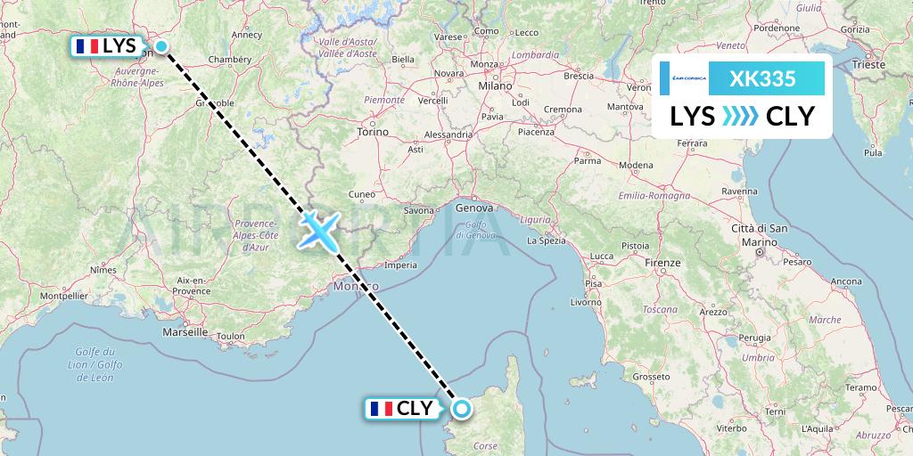 XK335 Air Corsica Flight Map: Lyon to Calvi