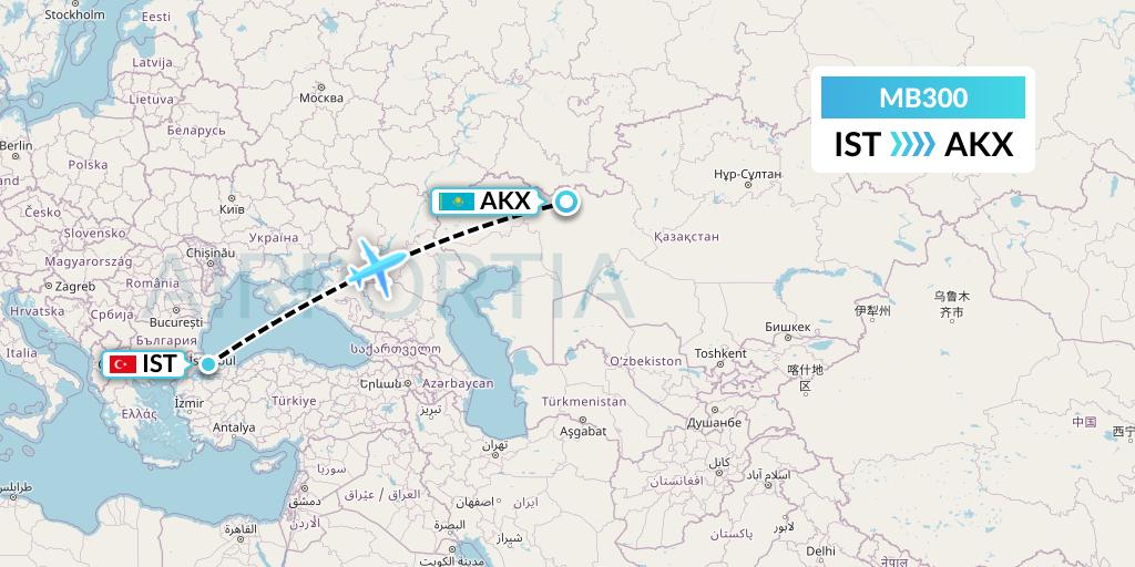MB300 MNG Airlines Flight Map: Istanbul to Aktobe