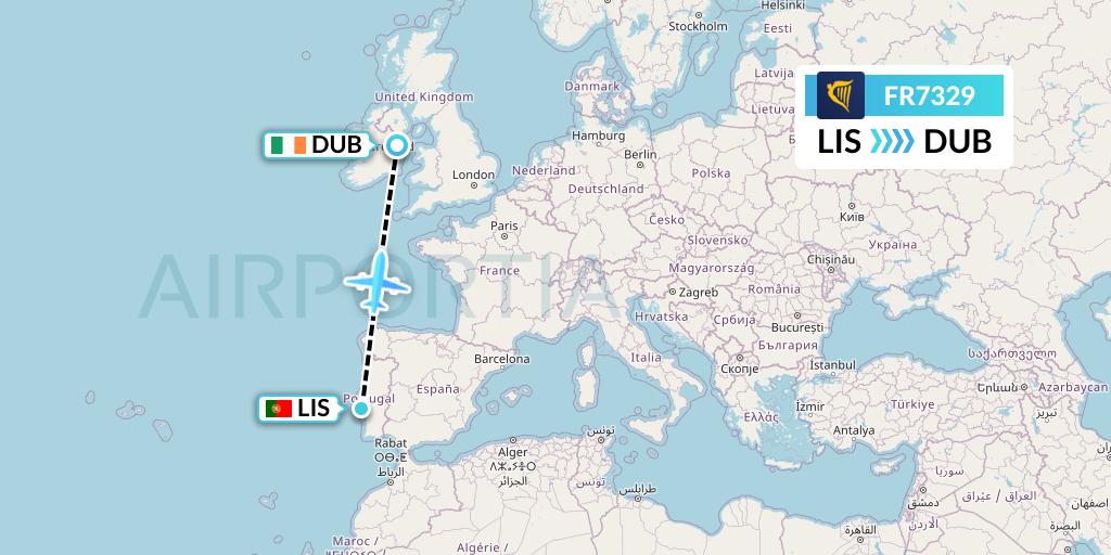FR7329 Ryanair Flight Map: Lisbon to Dublin