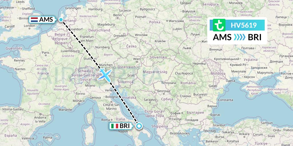 HV5619 Transavia Flight Map: Amsterdam to Bari