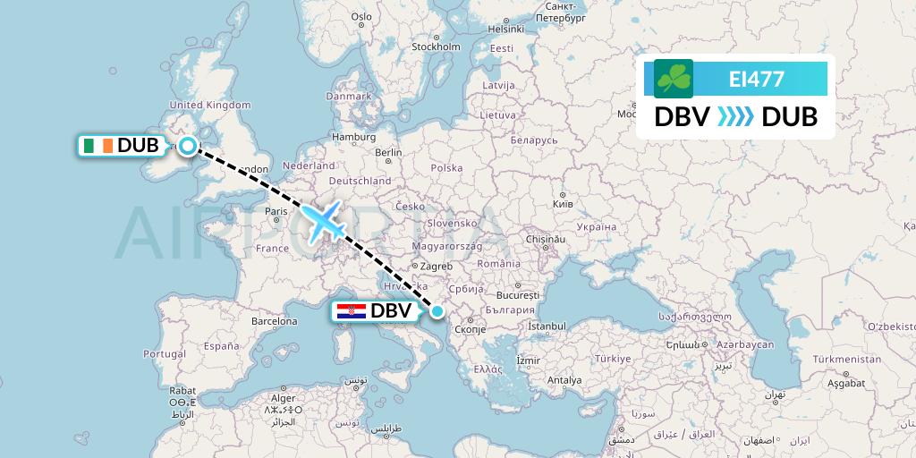 EI477 Aer Lingus Flight Map: Dubrovnik to Dublin