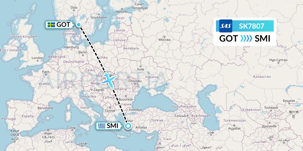 SK7807 SAS Flight Map: Gothenburg to Samos