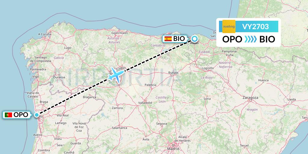 VY2703 Vueling Flight Map: Porto to Bilbao