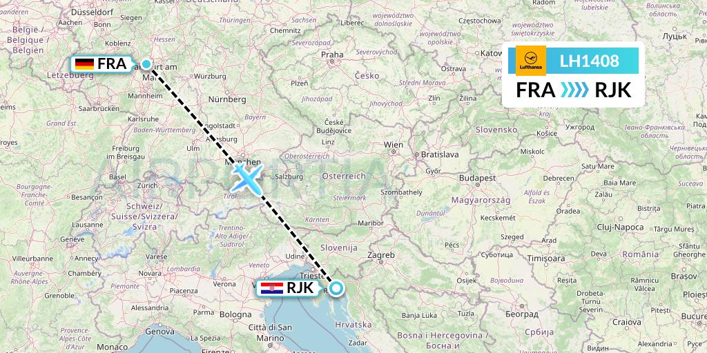 LH1408 Lufthansa Flight Map: Frankfurt to Rijeka
