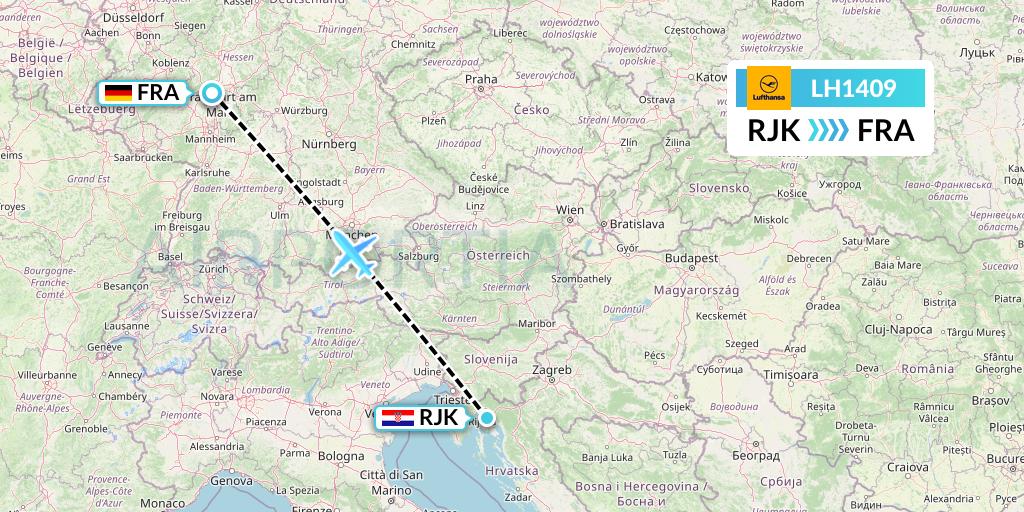 LH1409 Lufthansa Flight Map: Rijeka to Frankfurt
