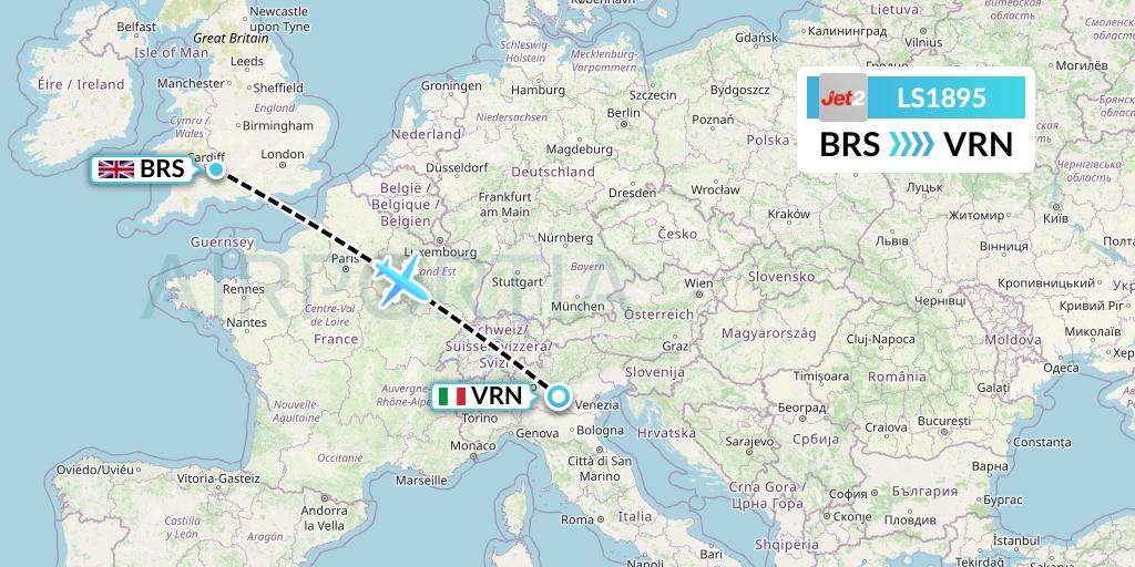 LS1895 Jet2 Flight Map: Bristol to Verona