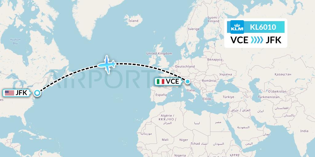 KL6010 KLM Flight Map: Venice to New York