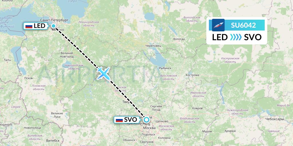 SU6042 Aeroflot Flight Map: St. Petersburg to Moscow
