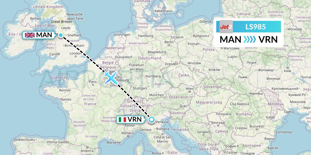 LS985 Jet2 Flight Map: Manchester to Verona