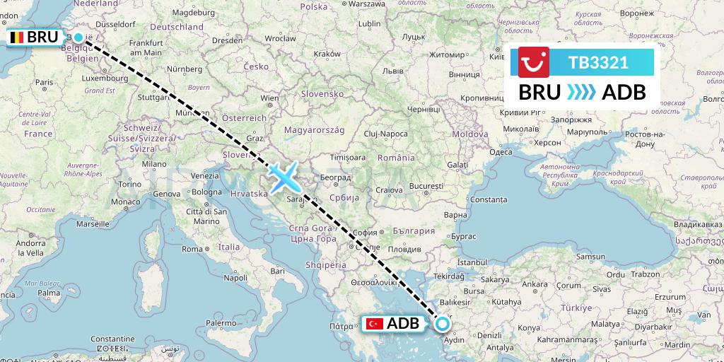 TB3321 TUI fly Belgium Flight Map: Brussels to Izmir