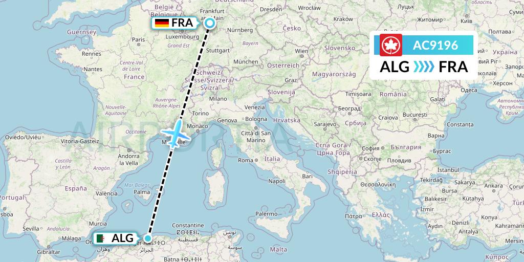 AC9196 Air Canada Flight Map: Algiers to Frankfurt
