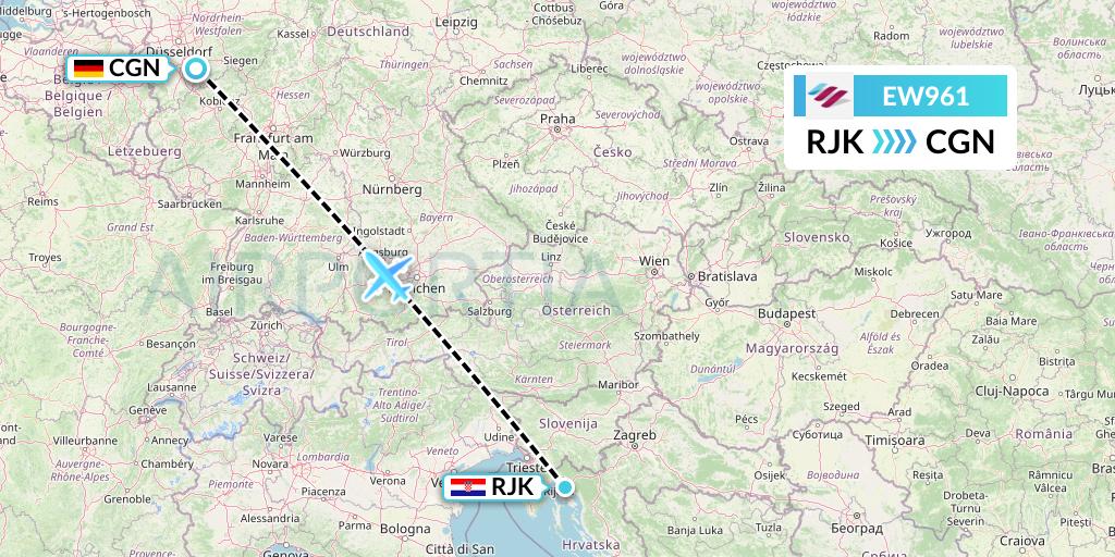 EW961 Eurowings Flight Map: Rijeka to Cologne