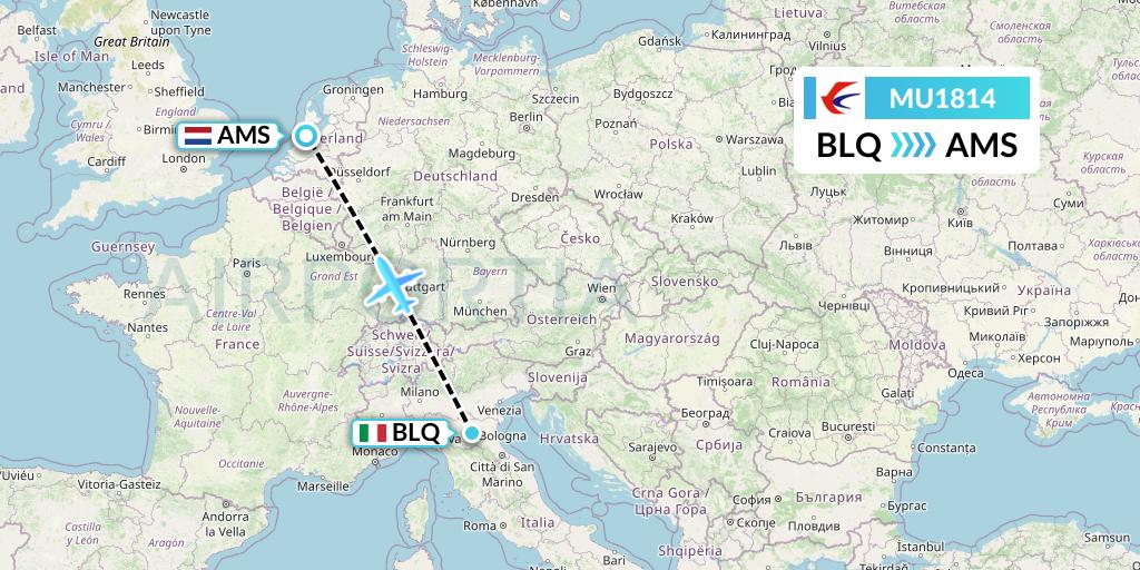 MU1814 China Eastern Airlines Flight Map: Bologna to Amsterdam
