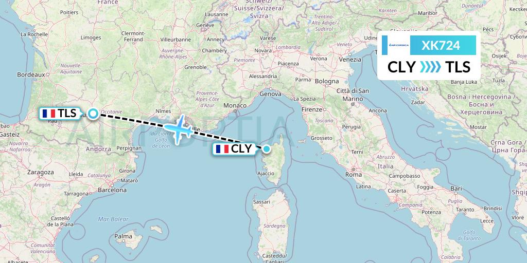XK724 Air Corsica Flight Map: Calvi to Toulouse