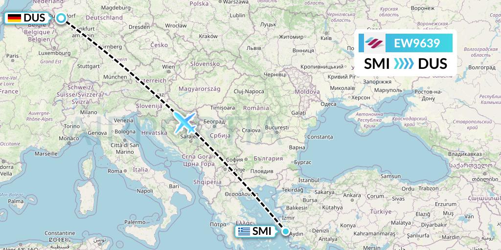 EW9639 Eurowings Flight Map: Samos to Dusseldorf