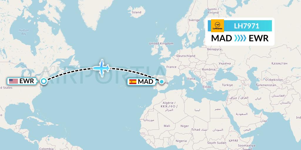 LH7971 Lufthansa Flight Map: Madrid to New York