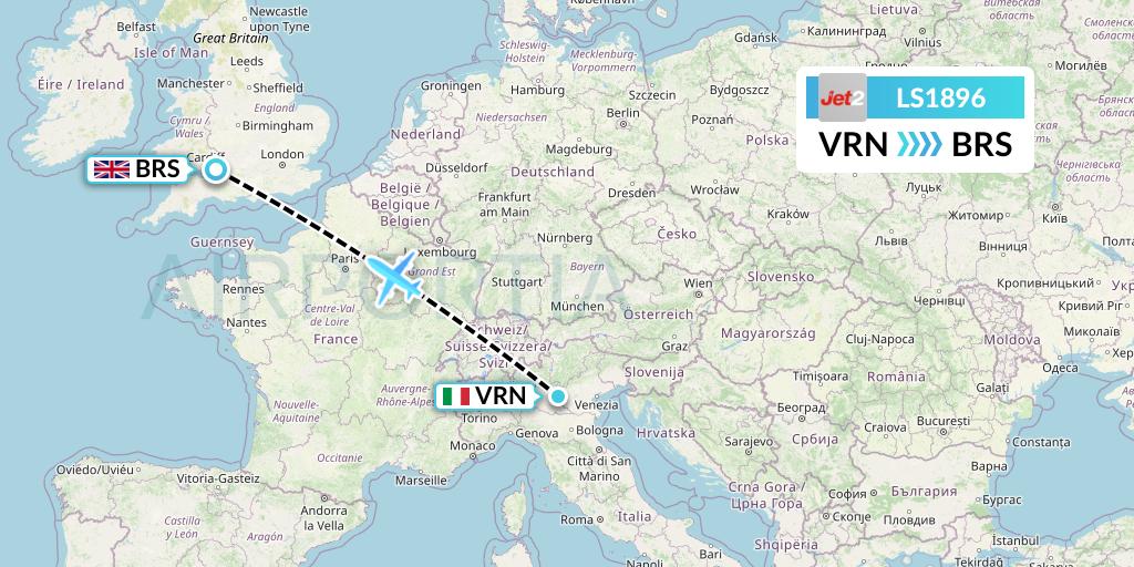 LS1896 Jet2 Flight Map: Verona to Bristol