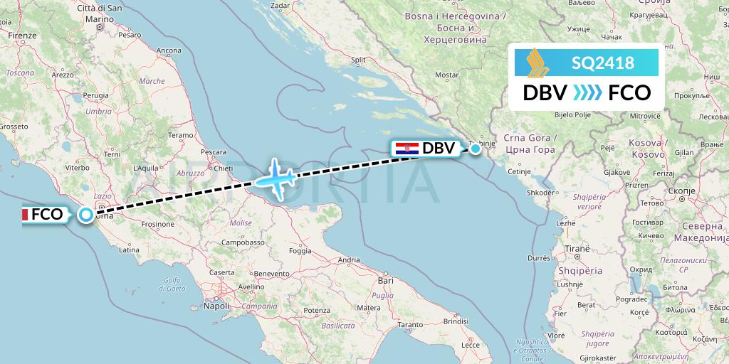 SQ2418 Singapore Airlines Flight Map: Dubrovnik to Rome