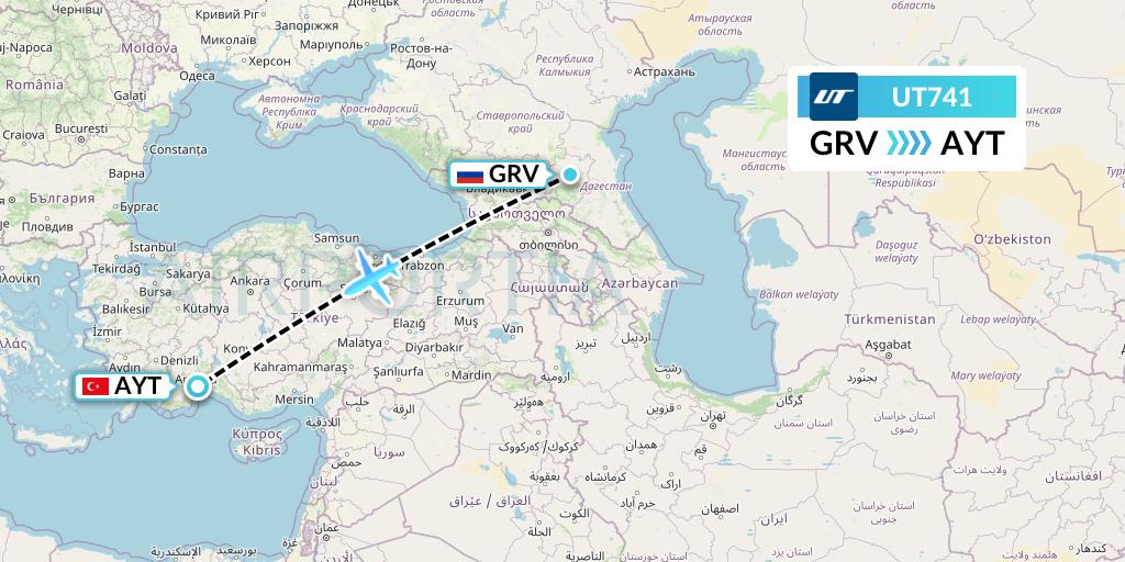 UT741 UTair Flight Map: Grozny to Antalya