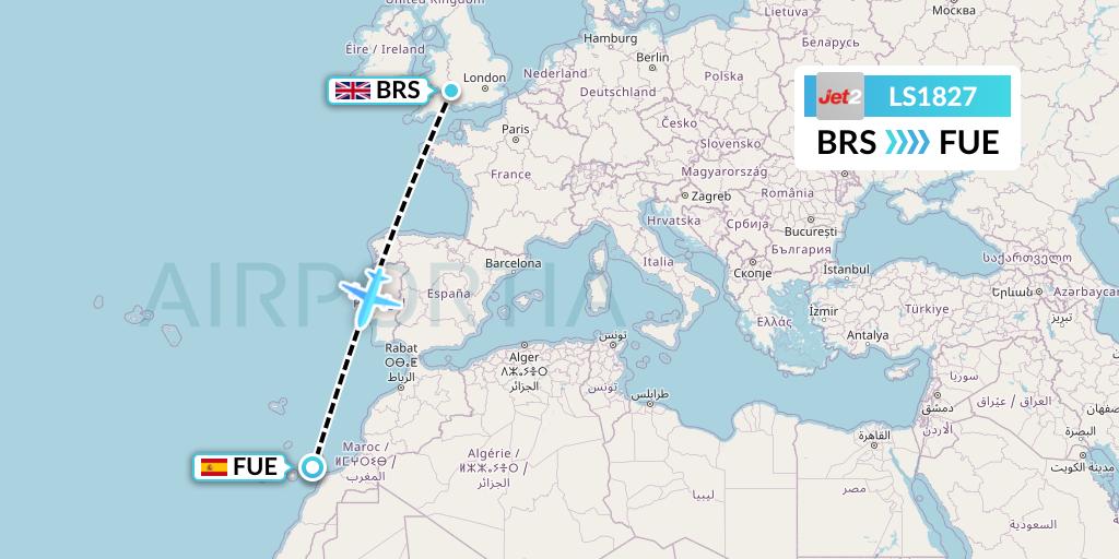 LS1827 Jet2 Flight Map: Bristol to Fuerteventura