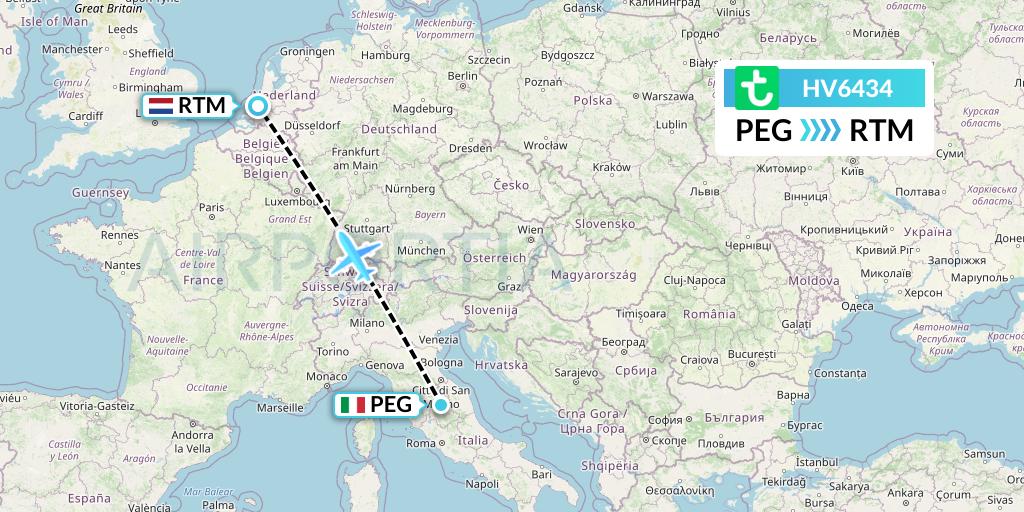 HV6434 Transavia Flight Map: Perugia to Rotterdam