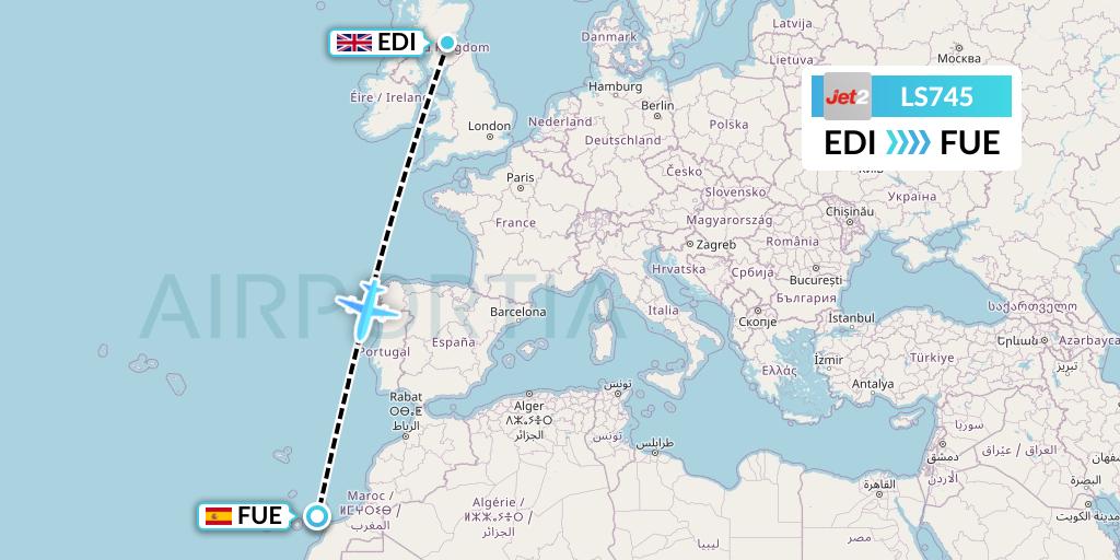 LS745 Jet2 Flight Map: Edinburgh to Fuerteventura