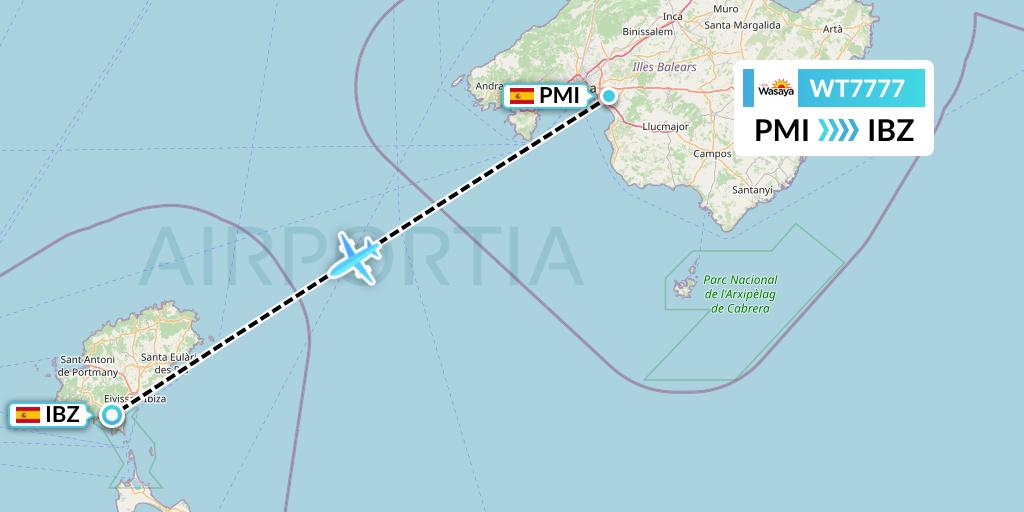 WT7777 Swiftair Flight Map: Palma de Mallorca to Ibiza
