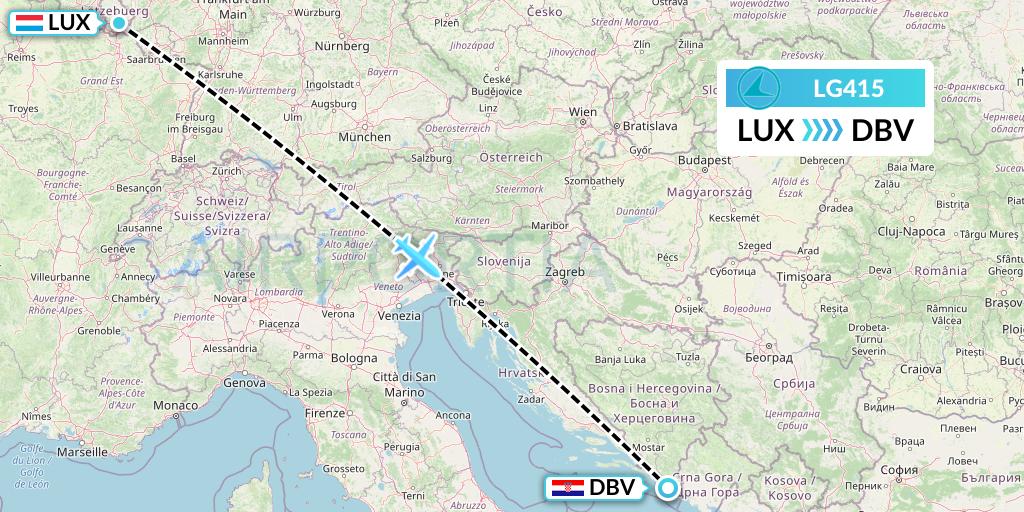 LG415 Luxair Flight Map: Luxembourg to Dubrovnik