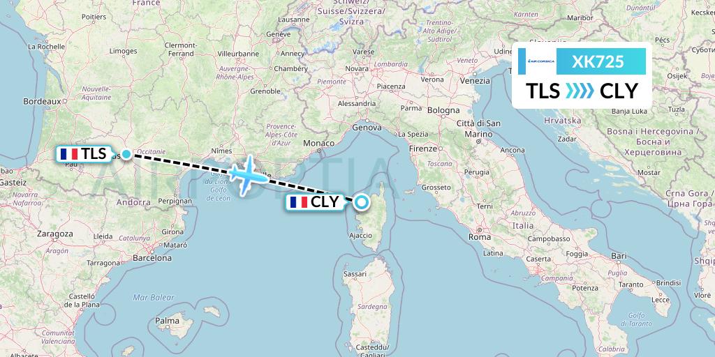 XK725 Air Corsica Flight Map: Toulouse to Calvi